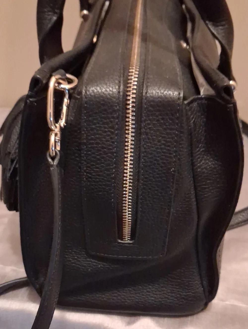 Nwt kate spade Black Pebbled Leather Satchel with Tassel Accent